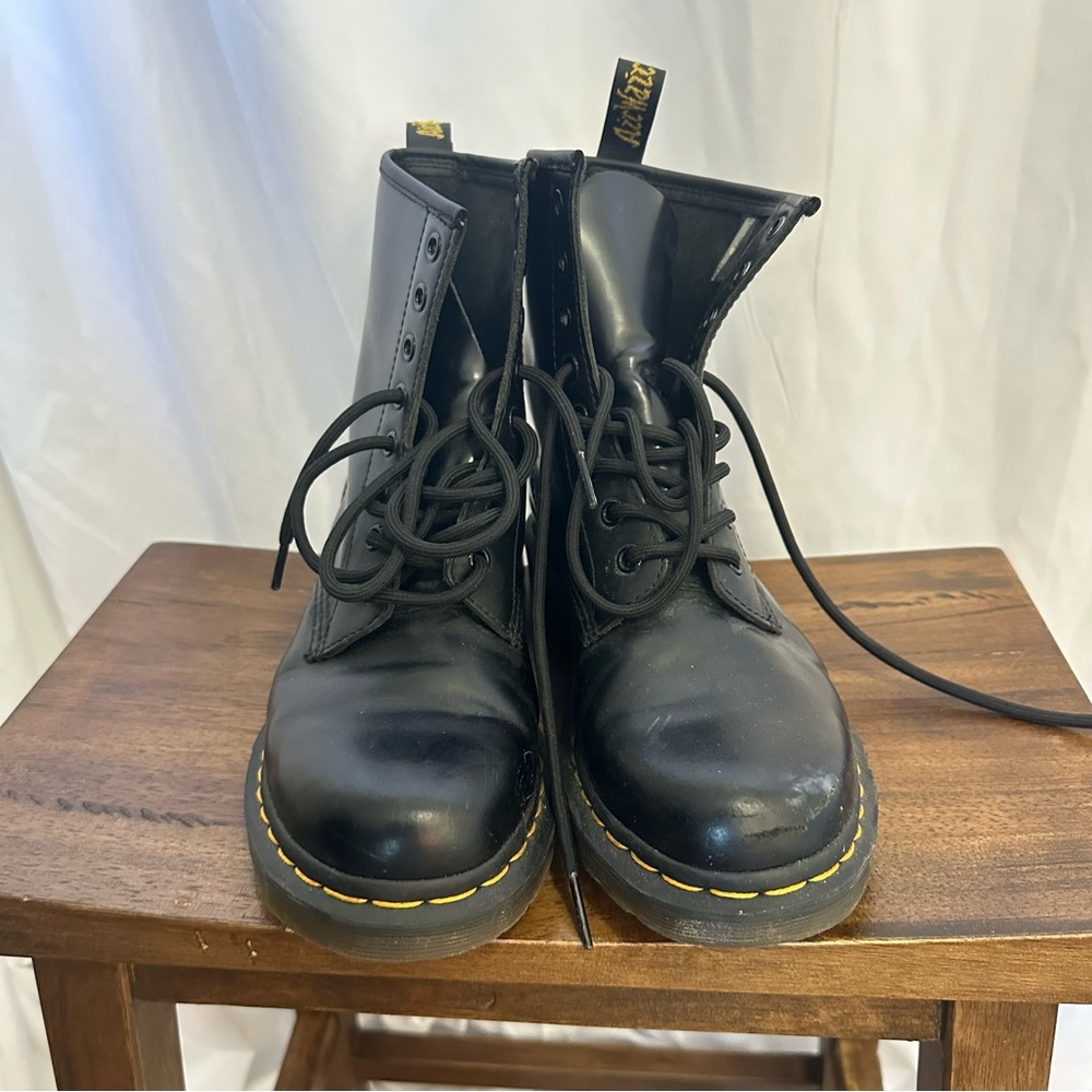 Dr. Martens Black Leather Boots with Yellow Accents